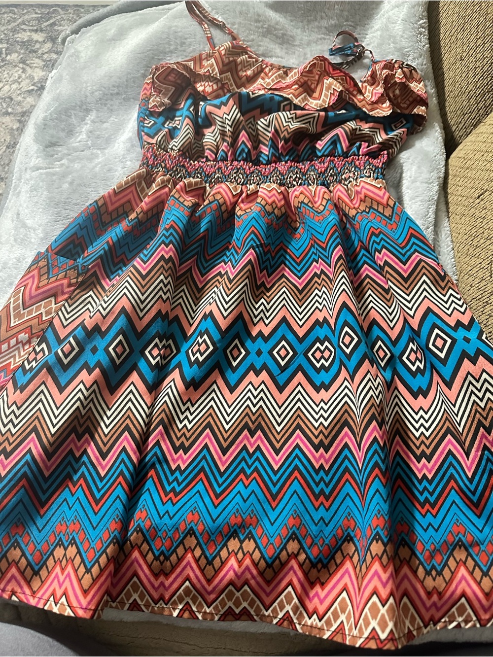 Xhilaration Blue, Pink & Brown Aztec-Print tank top